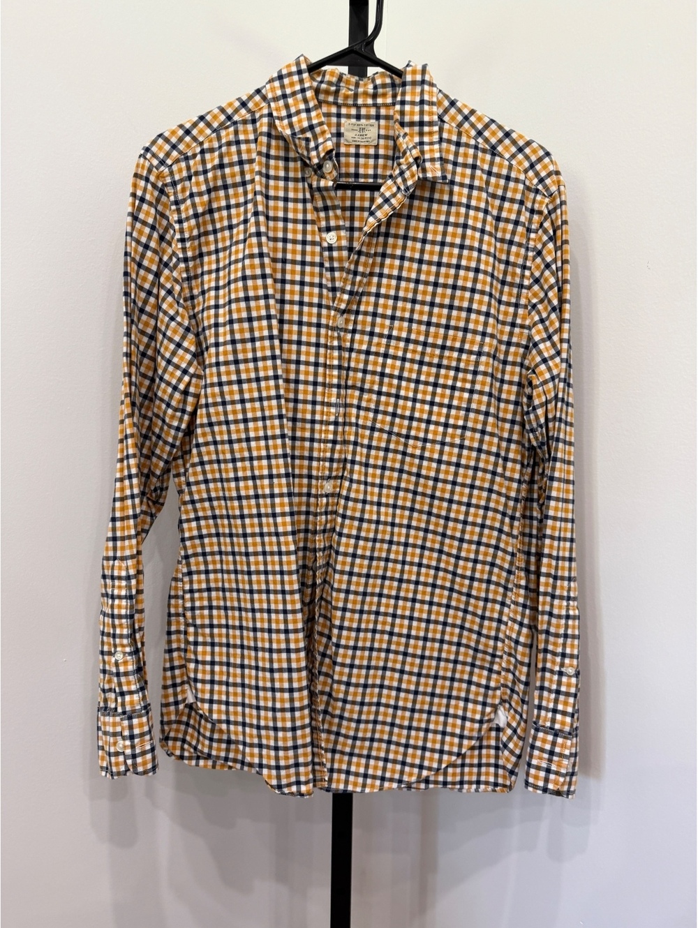J.Crew Men's Medium 2-Ply Cotton Yellow and Navy Plaid Button-Up Shirt